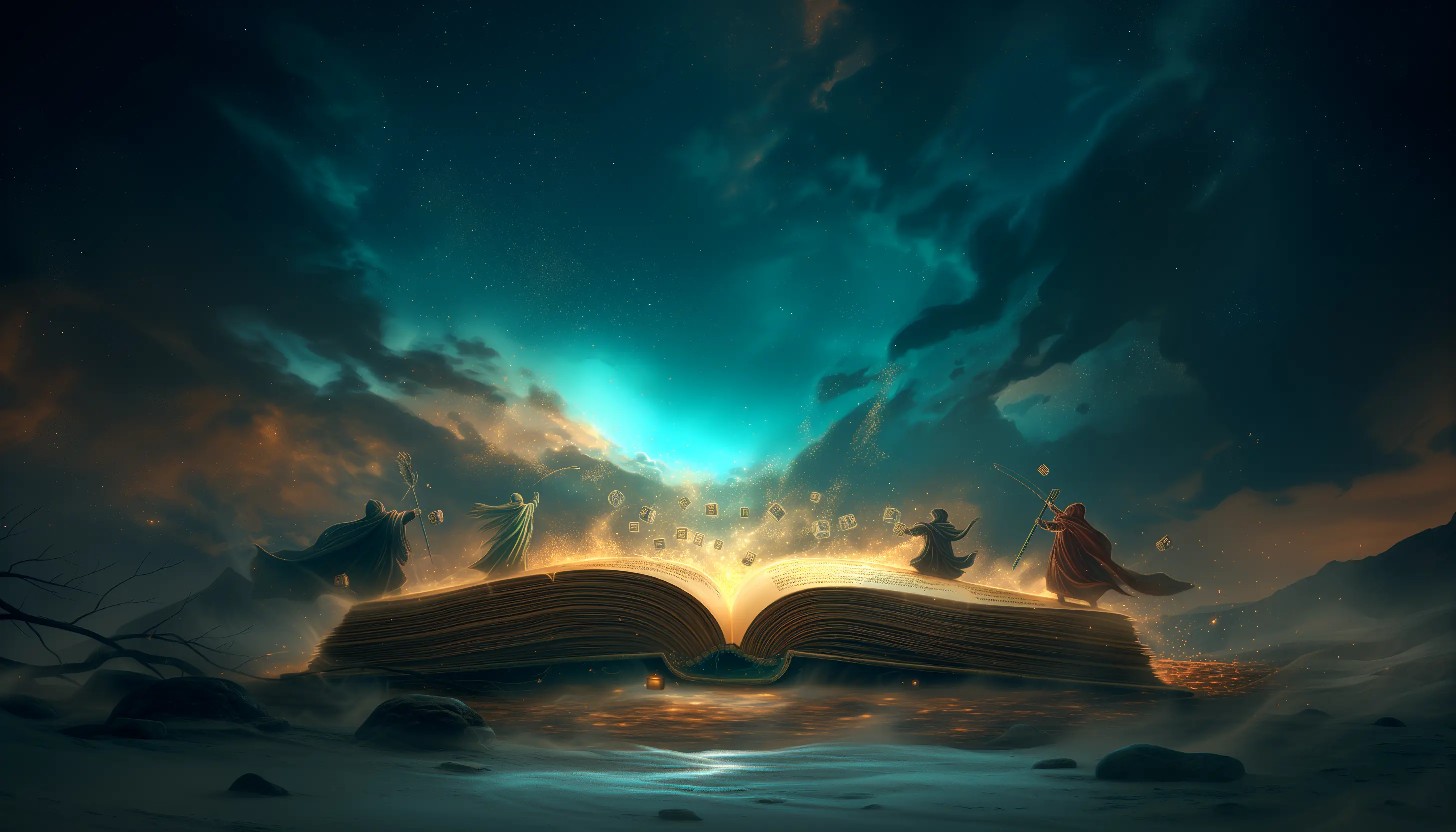 Fantasy tabletop gaming scene with magical elements and adventuring party