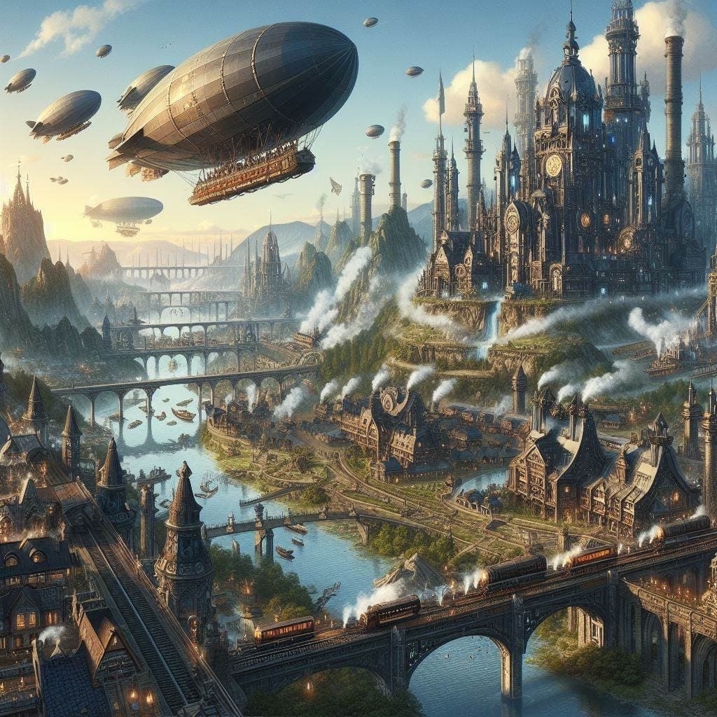 Kingdom of Dirkshire world illustration - Steampunk theme