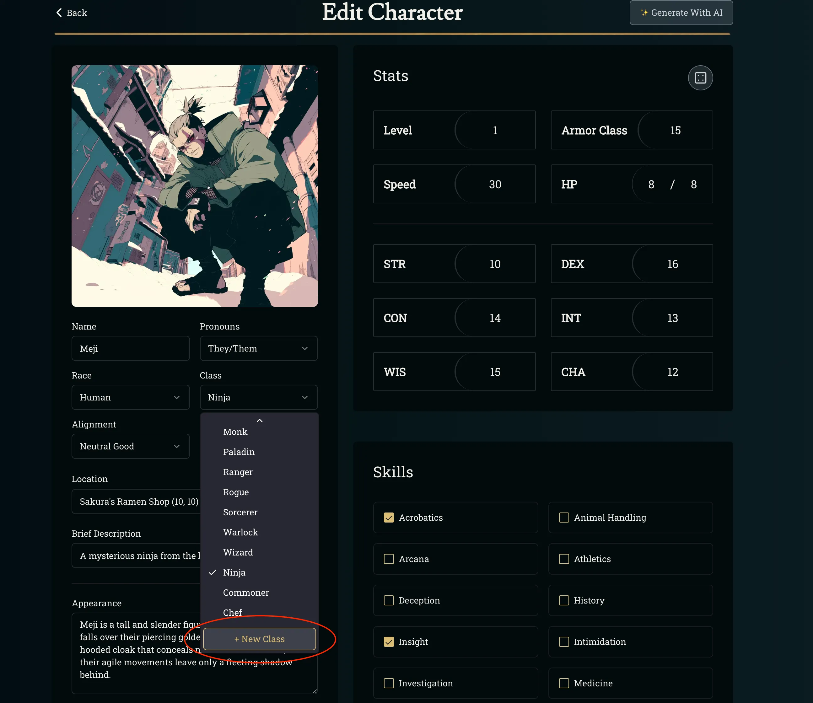 Adds Custom Races + Classes to character sheets!