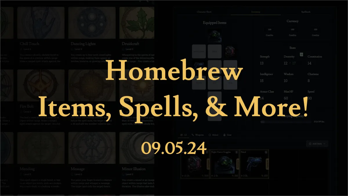 Our biggest update yet: Homebrew Items, Spells, Party Management, and more!