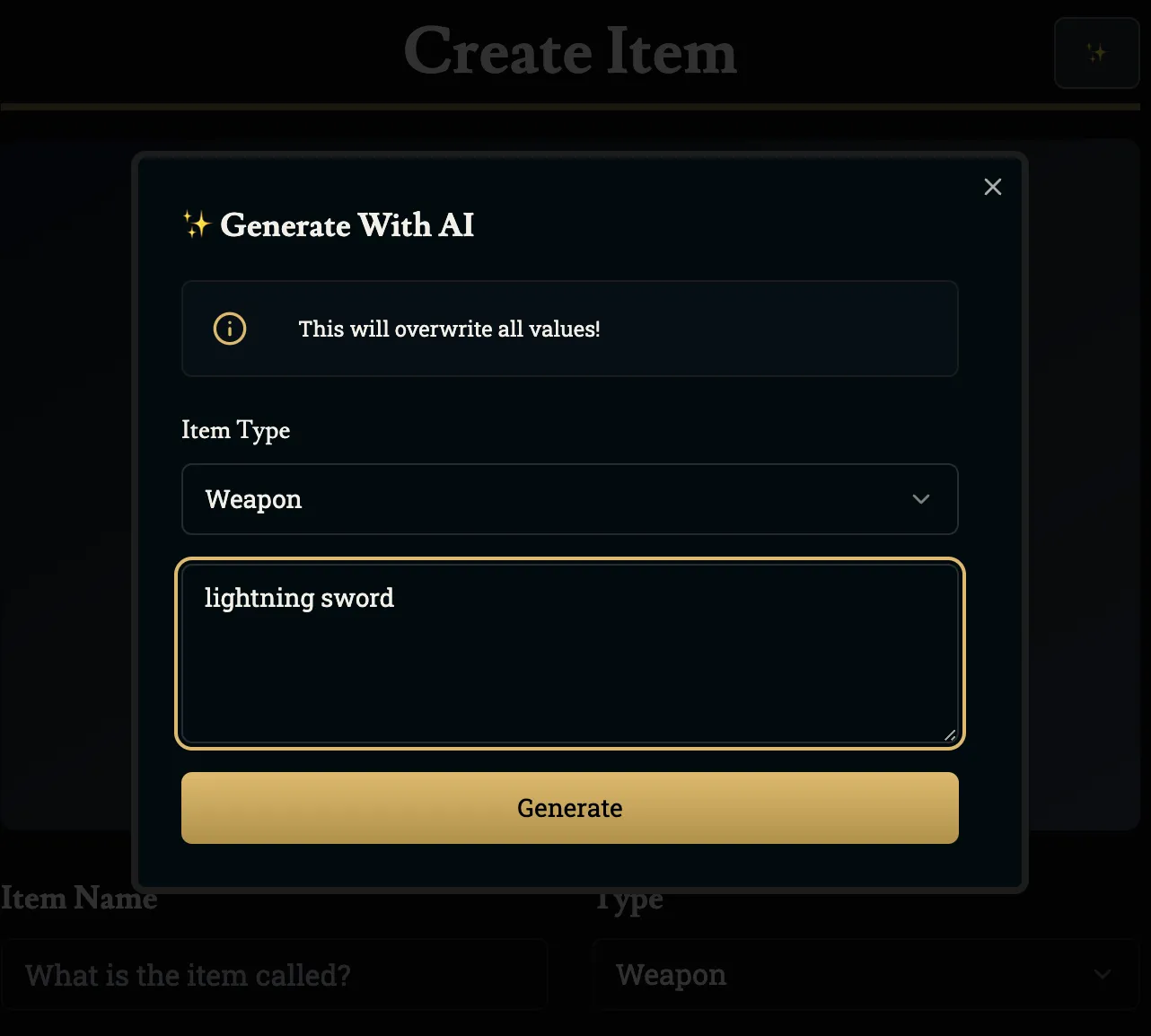 Generate Classes, Races, Items, Spells with AI