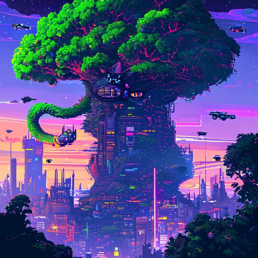 Tree in Cat world illustration