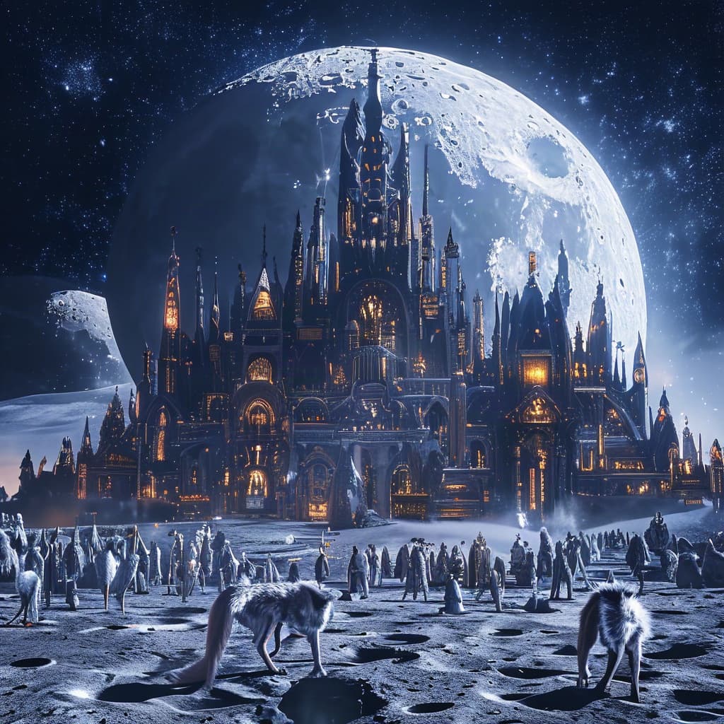 Lunar wolf kingdom world illustration